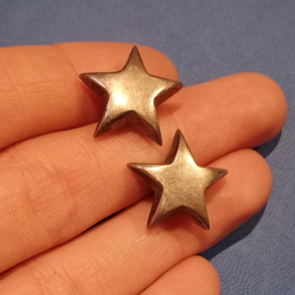 Vintage 925 Silver Puffy Star Earrings - Picture 6 of 7